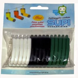SUPI 15 Sockenklammern - je 5x weiß + schwarz + grün
